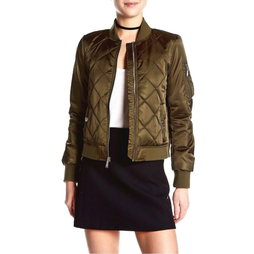 BCBGeneration Olive Green Satin Bomber Jacket Size Medium